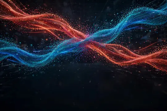 Абстрактные светящиеся волны из частиц на тёмном фоне