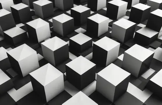 3D-рендер с рядами чёрно-белых кубов в шахматном порядке
