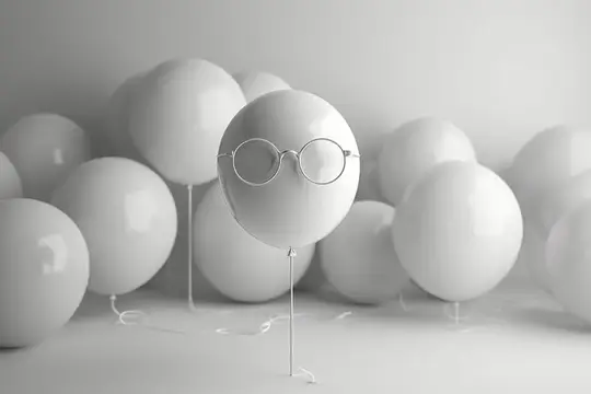 3D-рендер белых воздушных шаров с круглыми очками