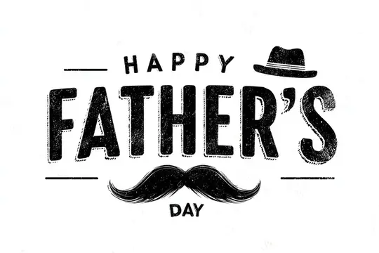 Иллюстрация с надписью Happy Father's Day, шляпой и усами