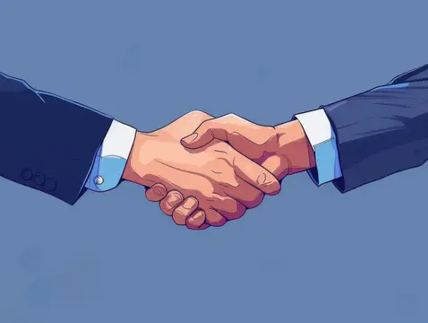 Иллюстрация рукопожатия двух мужчин в деловых костюмах