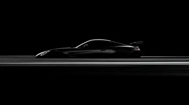 Силуэт спортивного автомобиля на чёрном фоне с белыми линиями