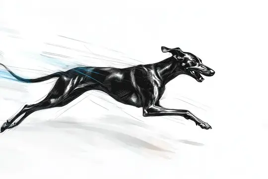 Иллюстрация стремительно бегущей чёрной борзой собаки