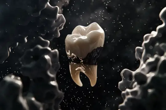 3D-рендер зуба с кариесом в тёмном космическом пространстве