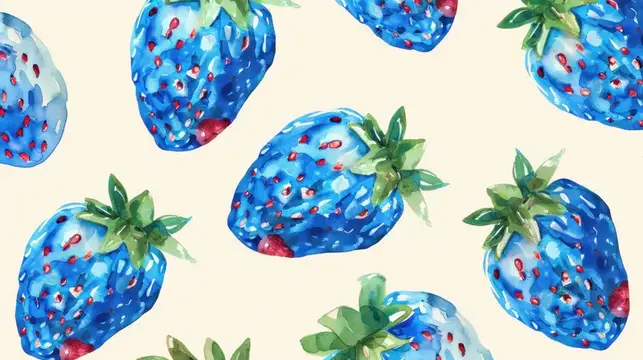Акварельный узор с синими ягодами земляники на светлом фоне