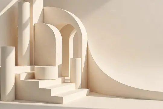 3D-рендер бежевой архитектурной композиции с арками и ступенями