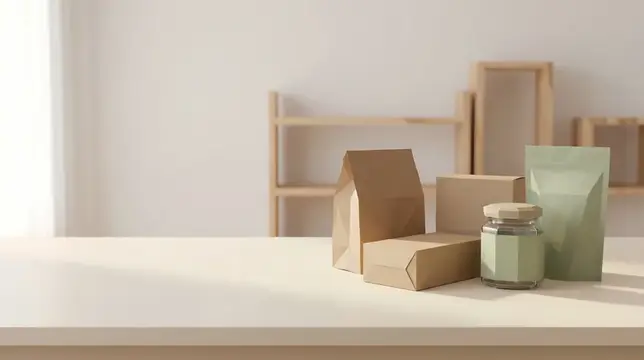 3D-сцена упаковки в стиле low poly: продукты кладовой и свободное пространство — для брендинга продуктовых магазинов, супермаркетов и презентации товаров