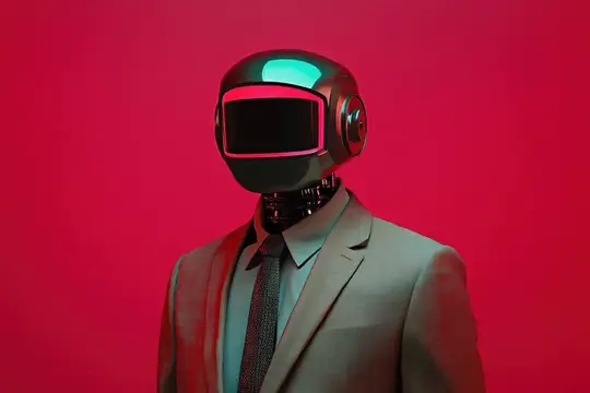 3D-рендер робота в деловом костюме на ярко-розовом фоне