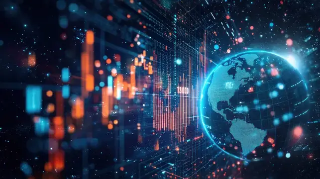 3D-рендер цифровой Земли с графиком биржевых данных
