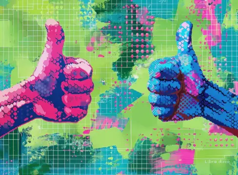 Яркая иллюстрация с двумя руками, показывающими большой палец вверх