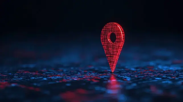 3D-рендер красного геометка над светящейся синей поверхностью