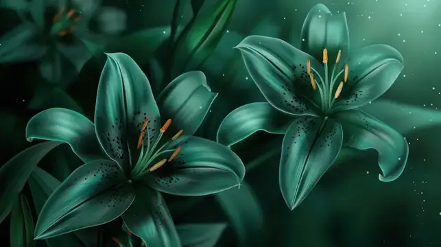 3D-рендер бирюзовых лилий с оранжевыми тычинками