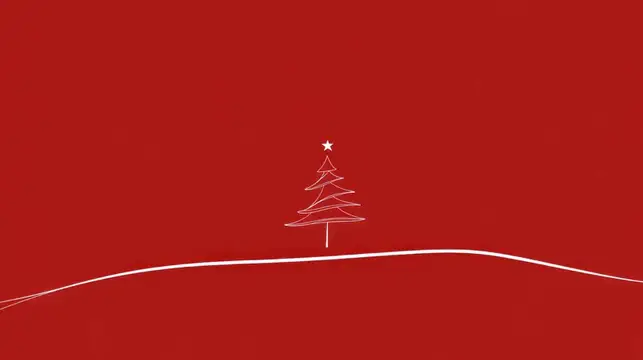 Минималистичная новогодняя открытка с ёлкой на красном фоне
