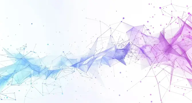 Абстрактная иллюстрация с голубыми и фиолетовыми геометрическими сетями и точками