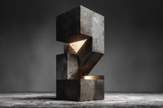 3D-рендер бетонной скульптуры из кубов с подсветкой