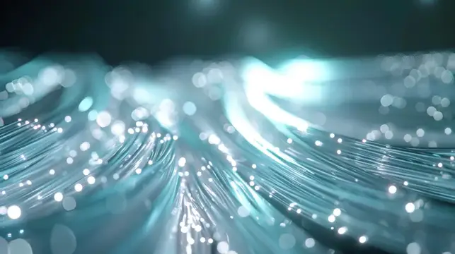 3D-рендер пучка светящихся оптоволоконных нитей