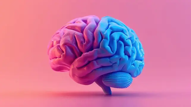 3D-рендер мозга в розово-синих неоновых тонах