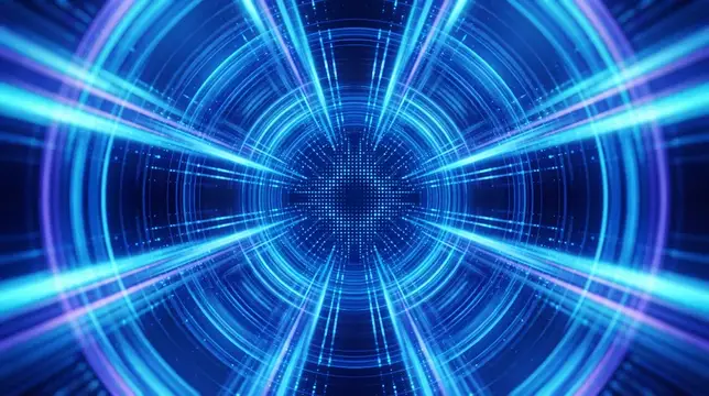 3D-рендер сияющего синего туннеля с лучами света