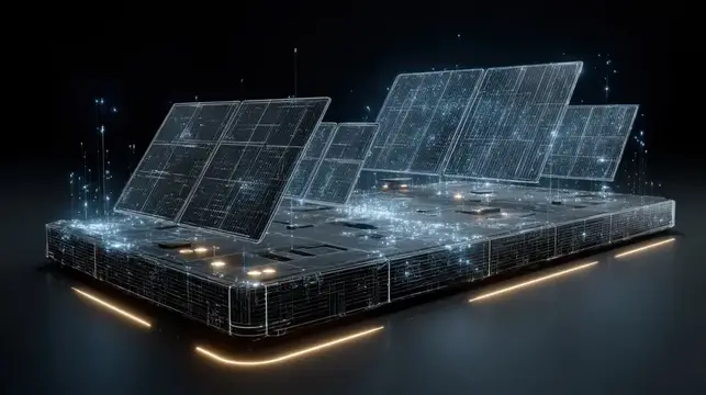 3D-рендер футуристической солнечной панели со светящимися элементами