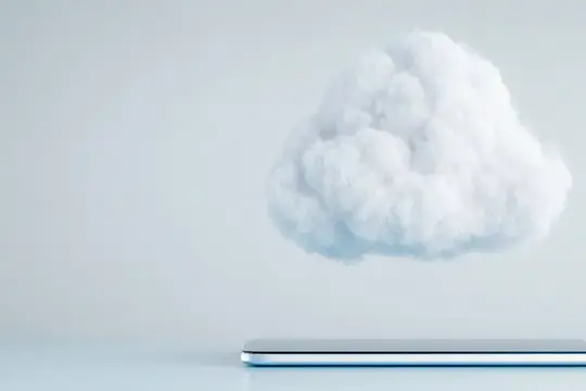 3D-рендер белого облака над закрытым ноутбуком
