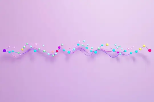 3D-рендер волнообразной линии с разноцветными шариками на сиреневом фоне