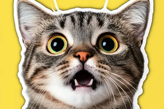 Причудливый, энергичный портрет, передающий любопытство и изумление, подходит для юмористических, домашних животных или поздравительных тем в ярких цветах и смелой композиции