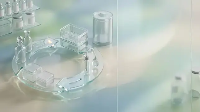 3D-рендер лабораторной посуды на стеклянной поверхности в мягком свете