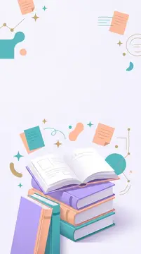 Иллюстрация с стопкой книг и раскрытым блокнотом на светлом фоне