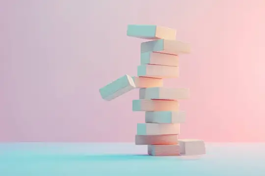 3D-рендер падающих деревянных блоков на пастельном фоне