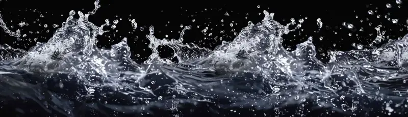 Брызги воды и пузырьки на чёрном фоне