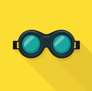 Иллюстрация защитных очков с бирюзовыми линзами на жёлтом фоне