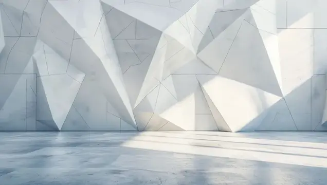 3D-рендер бетонной стены с геометрическим рельефом и светом