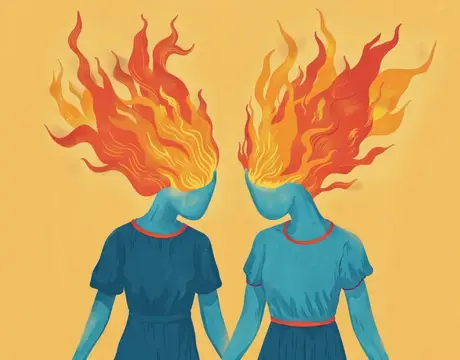 Иллюстрация двух девушек с пылающими волосами