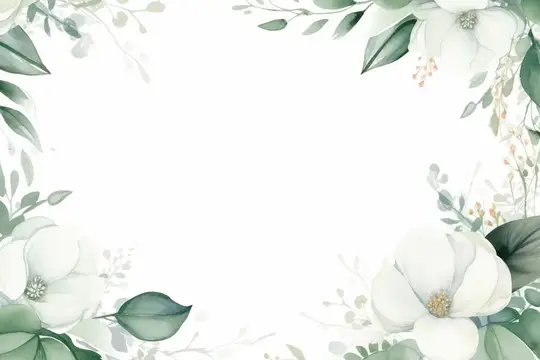 Нежная акварельная рамка с белыми цветами и зелеными листьями