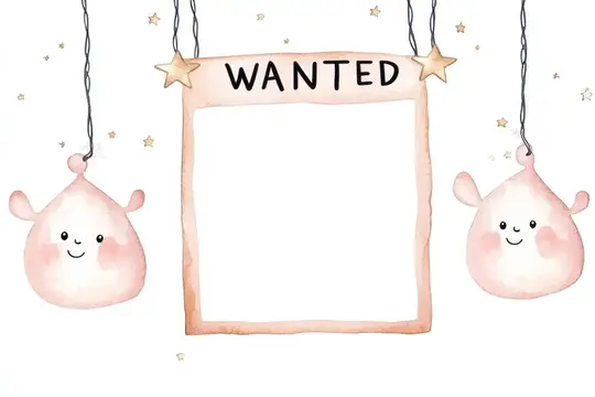 Иллюстрация с пустой рамкой WANTED и милыми розовыми существами