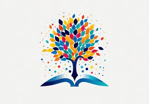 Иллюстрация с разноцветным деревом, растущим из раскрытой книги