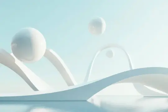 3D-рендер с белыми сферами и изогнутыми арками в голубом пространстве