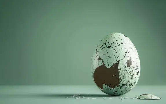3D-рендер треснувшего шоколадного яйца на зелёном фоне