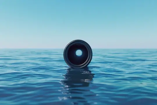 3D-рендер объектива, торчащего из воды на фоне ясного неба