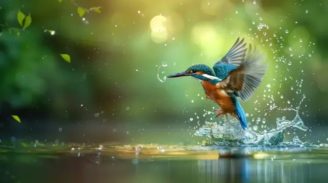 Величественный зимородок парит над рябью воды с распростертыми крыльями в прекрасной природной сцене