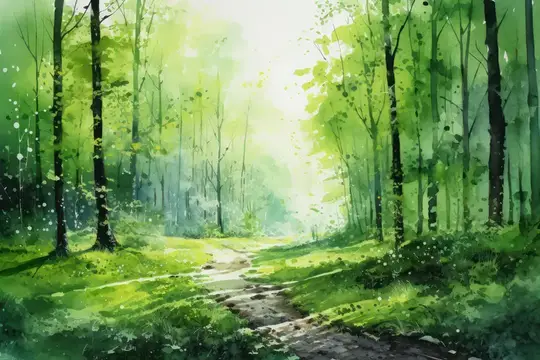 Окружающая среда, дорога, пейзаж, весна, фон, осень, акварель, природа, лес, тропа, солнечный свет, деревья, зеленая листва, искусство, красота, сезон, лето, парк, фон