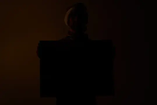 Силуэт мужчины с коробкой в темноте