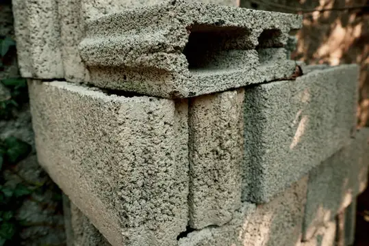 Серые шлакоблоки крупным планом на стройке
