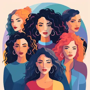 Иллюстрация с портретами шести кудрявых женщин с серьгами