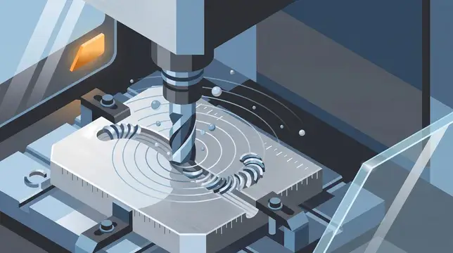 3D-рендер сверла, сверлящего металлическую деталь на станке