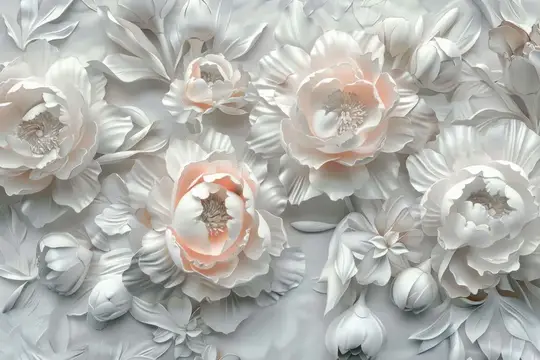 3D-рендер с белыми и нежно-розовыми пионами в рельефе