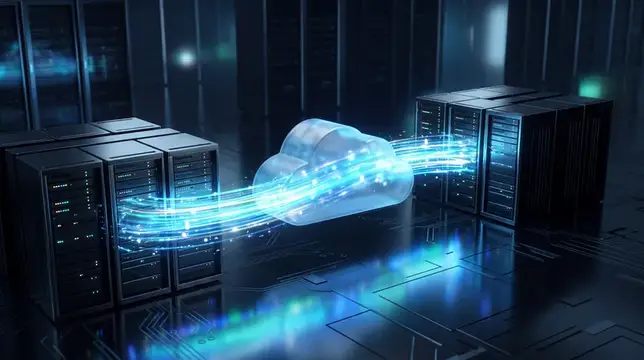 3D-рендер передачи данных между серверами через облачное хранилище