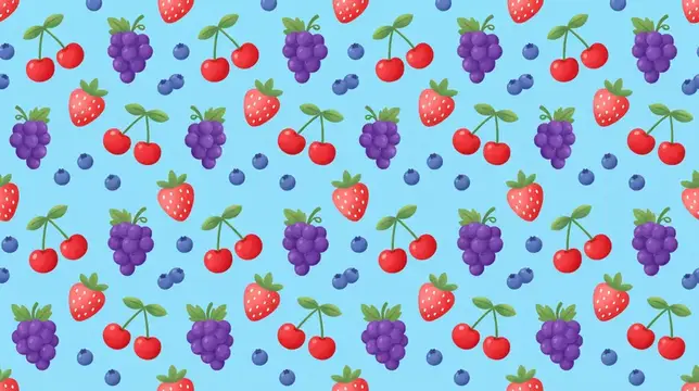 Бесшовный узор с вишней, виноградом, клубникой и черникой
