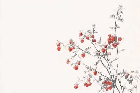 Ветка лесной земляники с красными ягодами на светлом фоне