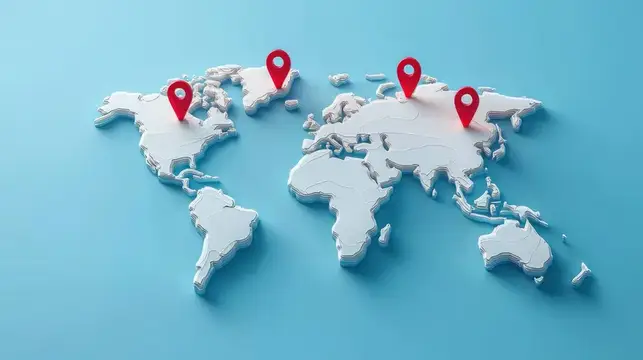 3D-карта мира с красными метками на континентах